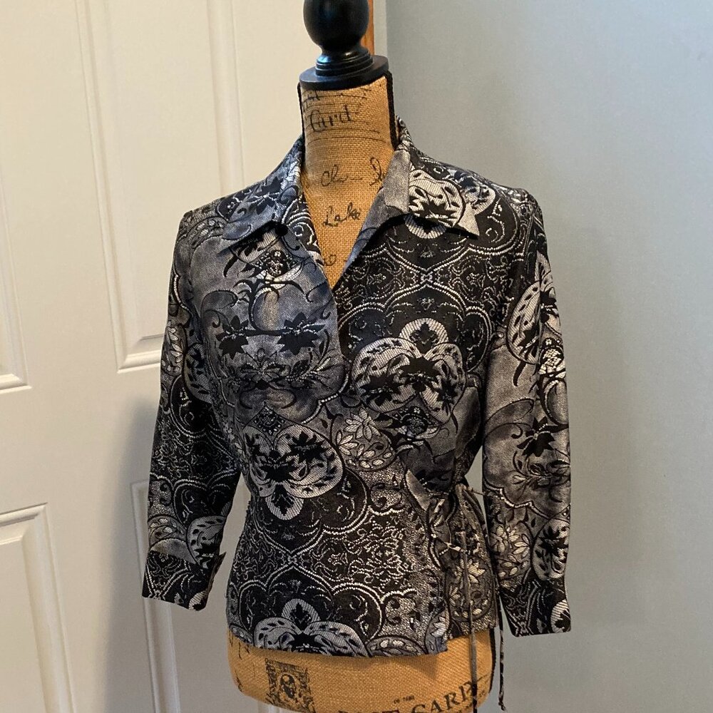 Silk Blouse Wrap Dressy Women Sz M by iCe EUC